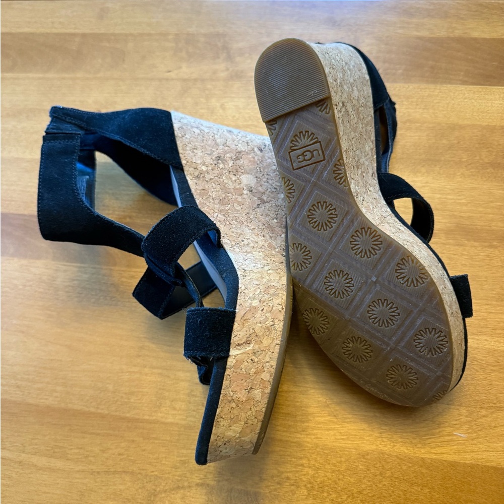 UGG Black and Tan Wedge Sandals